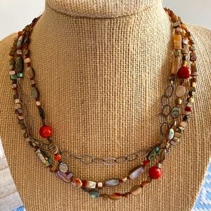 N1563 Silpada Mixed Material Necklace Abalone Coral Seed Beads Multi Strands
